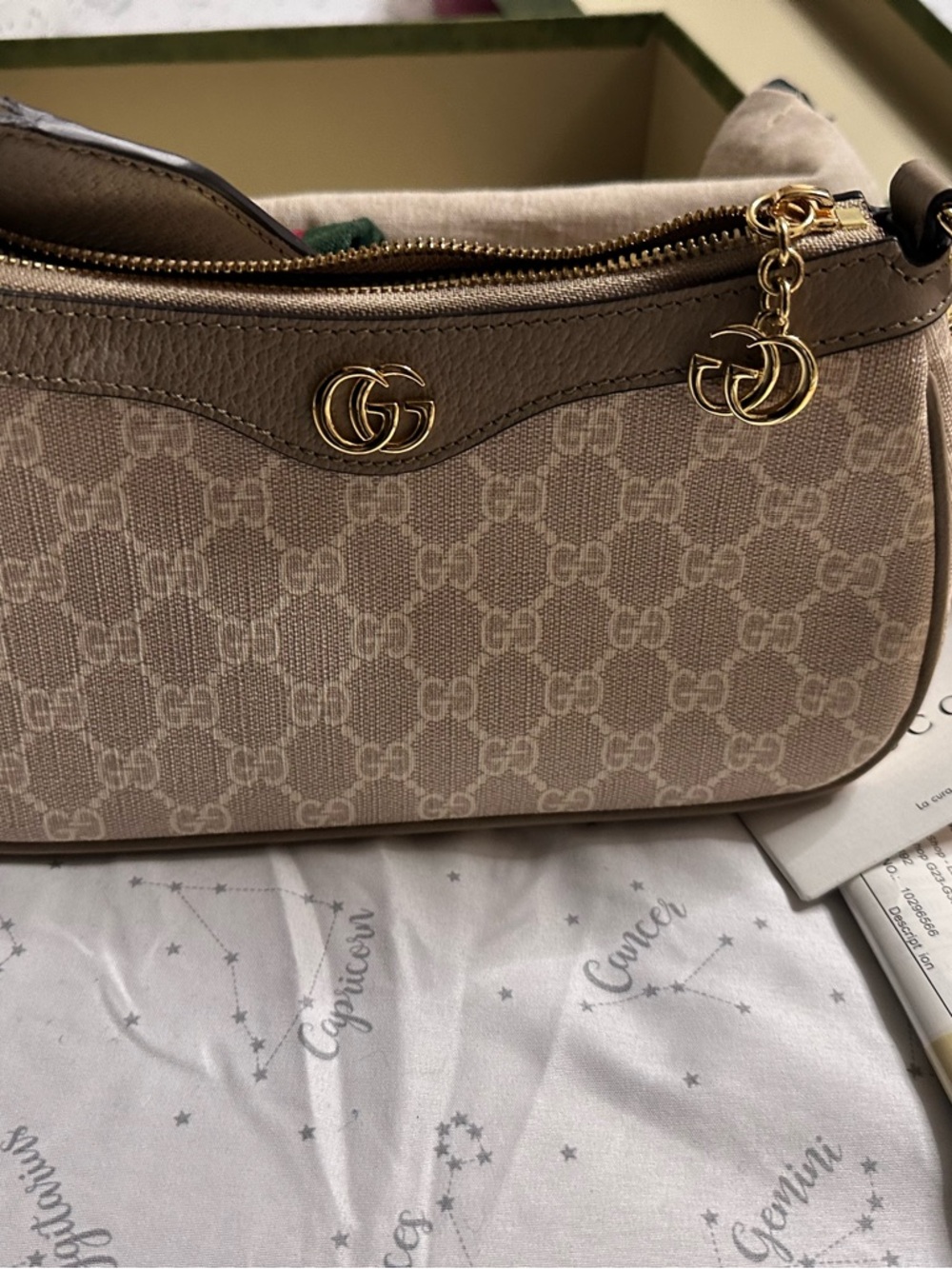 Gucci Beige GG Canvas Crossbody with Gold Double G Charm